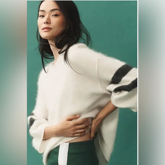 Maeve Sweaters - Maeve/Anthropologie Brushed Cashmere Boxy Crop Sweater in Ivory Size S. NWT